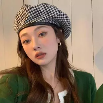 Берет Thousand Birds Ladies Весна и осень ins Интернет знаменитости Маленькая клетчатая британская винтажная шляпа-тыква Модная шляпа M56-58cm