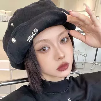 Берет уникальный дизайн загнутые поля восьмиугольная шляпа дети сладкий прохладный ветер Интернет знаменитость лицо маленькое облако шляпа мужчины M56-58cm чёрный