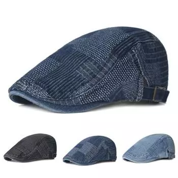 Берет унисекс, регулируемый сплошной цвет, винтажная солнцезащитная джинсовая шляпа с короткими полями для улицы чёрный
