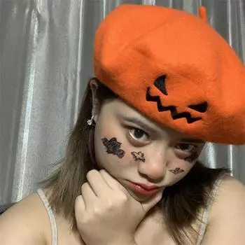 Берет унисекс с вышивкой гримасы, Хэллоуин, тыква, черная зимняя теплая шерстяная зимняя шапка-бини для женщин, кепки художника Boina для мужчин 57-59cm чёрный