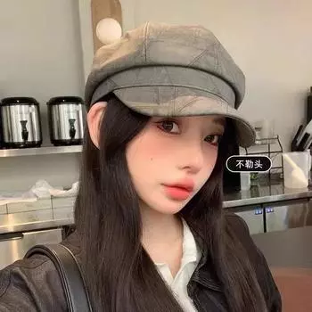 Берет в гонконгском стиле для детей 2024 года, новая осенняя большая окружность головы, японское летнее шоу-лицо, маленький художник, серый газетчик, восьмиугольная шляпа