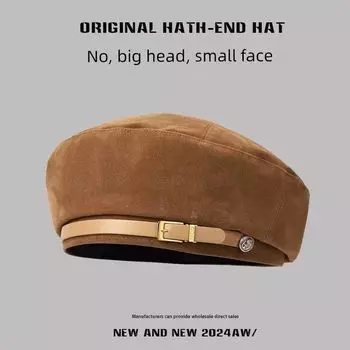 Beret Women s 2024 New Arrival Autumn and Winter Korean Style Easiest for Match Big Head Circumference Fashion Retro Face Slimming Painter Cap Khaki All yards