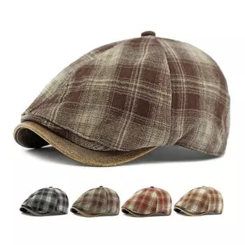 Берет Женская кепка весна осень зима клетчатая кепка ретро кепка маляра мужская кепка Форвард Восьмиугольная кепка хаки