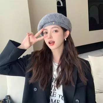 Берет женская шляпа весна осень мода маленькая голова талия шерстяная японская корейская универсальная шляпа тыква осень зима шляпа художника One Size серый