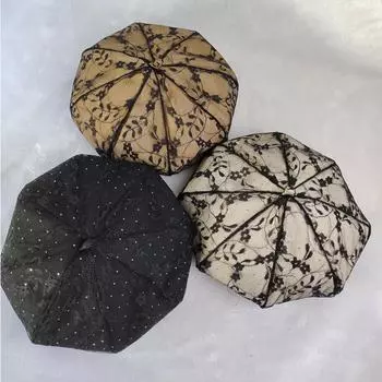 Берет женский личико маленький кружевной полный ромбовидный восьмиугольный шляпа художник шляпа универсальная ароматная шляпа бутон, прямые поставки коричневый