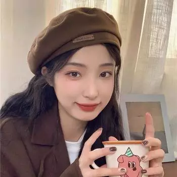 Берет женский осень и зима ретро любовь металл шерстяной Интернет знаменитость весна и осень черный дизайн смысл ниша художник шляпа M (56-58cm) Letter Label Hand чёрный