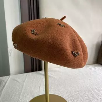 Берет женский осенне-зимний новый модный ретро шляпа художника модная металлическая шляпа-бутон в светском стиле шерстяная шляпа L55-60CM rubber band elastic force