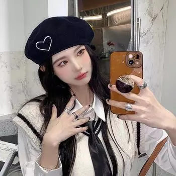 Берет женский с вышивкой Love 2024 весна и лето новый черный ретро шляпа художника женский Adjustable хаки