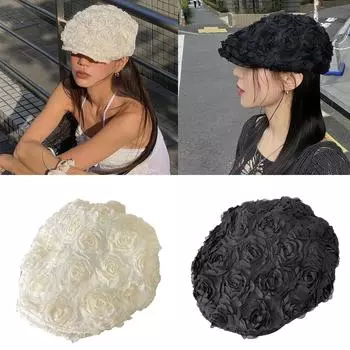 Беретная шляпа темперамента для женщин-подростков, уличная шляпа-берет во французском стиле, праздничная весенняя солнцезащитная шляпа художника, дышащая чёрный