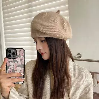 Береты из шерстяной смеси для женщин, французские шапки-бини, теплые шапки, дышащие шапки для художников на холодную погоду 2024 г. One Size белый