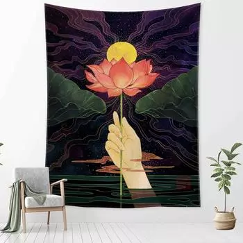 Бергамот Лотос Гобелен Настенная Картина Маслом Иллюстрация Богемный Стиль Эстетика Комнаты Домашний Декор 95x70cm
