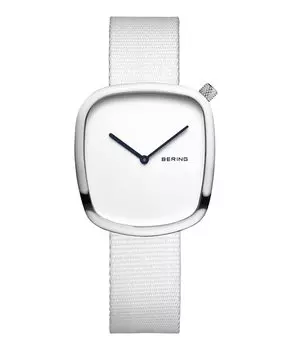 BERING Мужские и женские (унисекс) Кварцевые часы Pebble White с сетчатым ремешком из нержавеющей стали 18034-007 Обычный импортный продукт 3 года внутренней гарантии