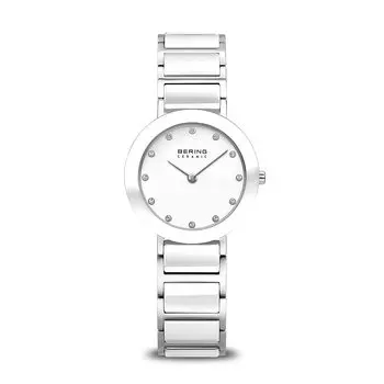 BERING женские аналоговые кварцевые керамические часы из коллекции из нержавеющей стали с керамическим ремешком и сапфировым стеклом, белый и серебряный ремень 11429-754, стандартный