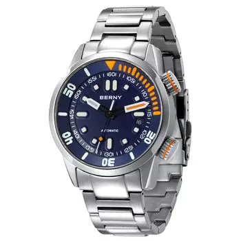 BERNY Watch Mechanical Watch Hand Wind Watch Automatic Watch 200m Diving Watch HV600 Hardness Sapphire Glass Durable Stainless Steel Band Ultra синий