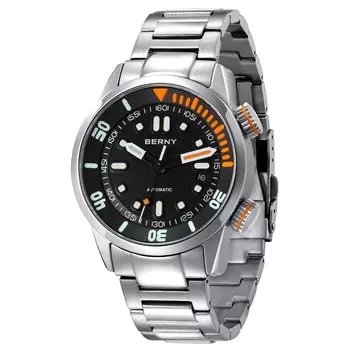 BERNY Watch Mechanical Watch Hand Wind Watch Automatic Watch 200m Diving Watch HV600 Hardness Sapphire Glass Durable Stainless Steel Band Ultra чёрный