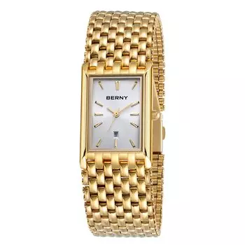 BERNY Watch Watch золотые часы для мужчин японский кварцевый механизм с окошком календаря водонепроницаемые часы роскошные повседневные модные мужские мужские мужские