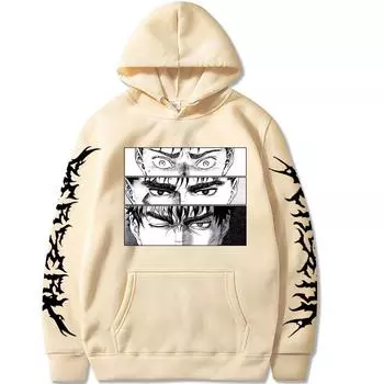 Berserk Anime Hooded Guts Printed Men Women Hoodies Plus Size Sweatshirt Harajuku Manga Streetwear Unisex Comfortable Pullover XS чёрный