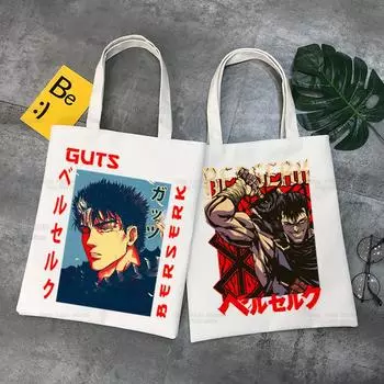 Berserk Guts Сумка для покупок Продуктовая сумка Bolsas De Tela Мифология Воин Аниме Сумка-тоут Bolsa Сумка для покупок Джутовая сумка-тоут из ткани на заказ 24*26cm
