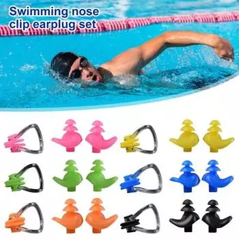 Беруши для плавания, набор зажимов для носа, водонепроницаемые спиральные силиконовые беруши, многоразовая защита для тренировок по плаванию, плавание, серфинг, дайвинг чёрный