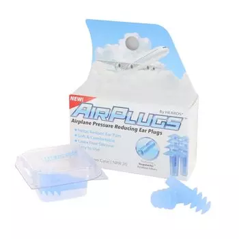 Беруши HEAROS AirPlugs Airline Decompression, 1 пара, бесплатный футляр, без латекса, силиконовые, для облегчения боли в ушах, NRR 20, прозрачные + (5805) чистый