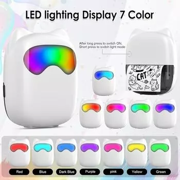 Бесчернильный принтер для наклеек с 7 светодиодами, мини-термопринтер, Bluetooth-карманный принтер, портативный чековый принтер для фотожурналов, заметок, заметок белый