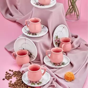 Бесхитростный розовый цветочный роскошный керамический набор кофейных чашек, кофейная чашка