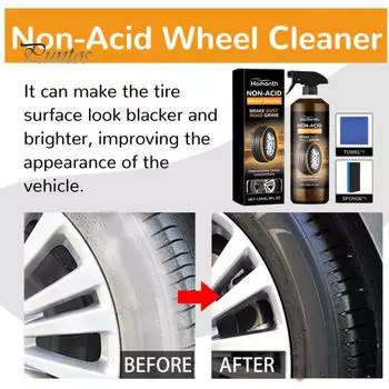 Бескислотный очиститель автомобильных колес, быстродействующий, экологически чистый, мощный для удаления пыли, очиститель колес, шин с набором губчатых щеток 120ML