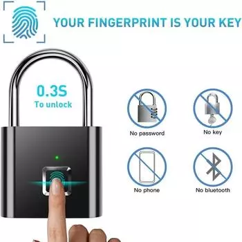 Бесключевой смарт-зарядка через USB-порт, замок с отпечатком пальца, умный навесной замок, водонепроницаемый дверной замок, разблокировка 0,3 секунды, портативный противоугонный навесной замок из цинка серебряный