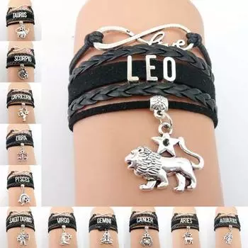 Бесконечность любви 12 созвездий знак женщин мужчин браслет из искусственной кожи плетеная веревка Pisces