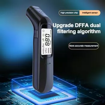 Бесконтактный алкотестеры с ЖК-дисплеем и голосовой трансляцией. Точные портативные детекторы алкоголя с зарядкой через порт Type-C. чёрный