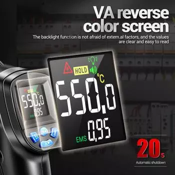 Бесконтактный инфракрасный термометр ANENG TH104 -50 по Цельсию ~ 550 по Цельсию Подсветка экрана VA Инфракрасный термометр чёрный