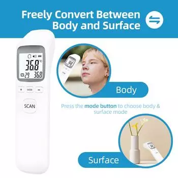 Бесконтактный инфракрасный термометр для лба, мгновенные точные показания, сигнализация о лихорадке, 32 показания белый