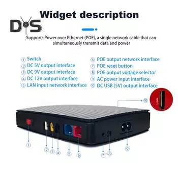 Бесперебойное резервное питание с интеллектуальной системой мониторинга Защита от перегрузки по току Стабилизация напряжения Многовыходная конструкция ИБП Резервный источник питания US Plug чёрный