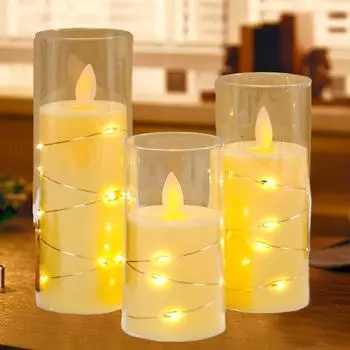 Беспламенная свеча на батарейках, беспламенная свеча-колонна с утопленной звездной гирляндой, домашний декор на Хэллоуин bullet-shaped 10.5cm бежевый