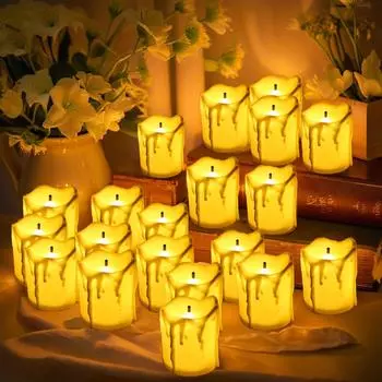 Беспламенные светодиодные чайные свечи, работающие от батареек, черные фитильки, капельные свечи для Хэллоуина, Дня благодарения, Рождества, декора 24 Pcs теплый белый