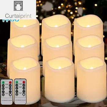 - Беспламенные светодиодные свечи, дистанционное управление, работающие от батареек, украшение для дома, цилиндрический ночник, таймер, лампа-свеча для сна white