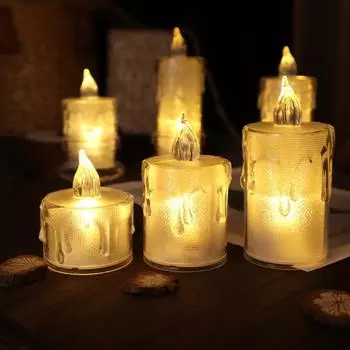 Беспламенный светодиодный светильник для вечеринки, ночник для свиданий, домашний декор, прозрачная оболочка, чайная хрустальная свеча, праздничный уникальный светильник 3.6*5cm