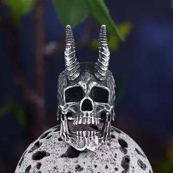 Бесплатная доставка 2022 года, новое кольцо из нержавеющей стали 316L с черепом, рогатый сатана, дьявол, готический мотоцикл, ювелирные изделия для мужчины, подарок на вечеринку 7