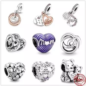 Бесплатная доставка, одна деталь, стерлингового серебра 925 пробы, семейная подвеска «Мама любовь», подходит для оригинального браслета, ювелирные изделия своими руками, женские безделушки, изготовление