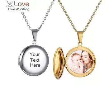Бесплатная гравировка индивидуального имени/даты из нержавеющей стали кулон ожерелье 25 мм круглый фото медальон ювелирные изделия подарки для женщин мужчин 3 цвета 50cm
