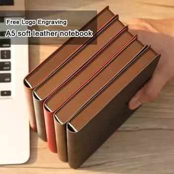 (Бесплатная гравировка логотипа.) Блокнот А5 из утолщенной мягкой кожи, деловой блокнот, протоколы совещаний, дневник ученика, отрывки по темам. A5 коричневый