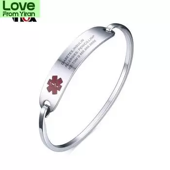 Бесплатная гравировка медицинских браслетов и браслетов, идентификационные украшения для женщин, нержавеющая сталь, металл, не вызывающий аллергии