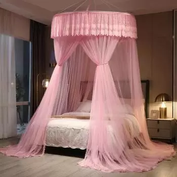 Бесплатная установка. Домашний купол, складная кровать с балдахином, палатка принцессы, занавеска для кровати, сетка принцессы для девочек, москитная сетка, потолочная королева, двойная сетка King 1.5m розовый