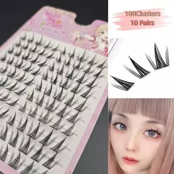 [Бесплатный клей и пинцет] Накладные ресницы «Подсолнух», высокая плотность 10 рядов, ресницы на ленте с натуральным чистым видом, набор из трех сегментов Bushy sunflower