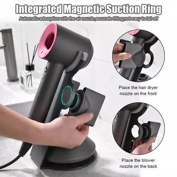 Беспробивной портативный кронштейн с супермагнитной полкой для хранения вещей, органайзер для ванной комнаты, металлическая подставка для держателя фена Dyson серый