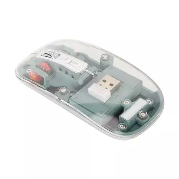Беспроводная 2.4G Bluetooth прозрачная мышь 2400 DPI перезаряжаемая 400mAh RGB цветная беспроводная мышь зелёный