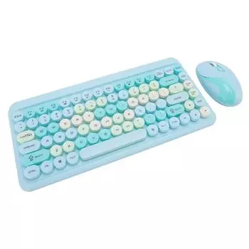 Беспроводная 2.4G клавиатура и мышь ретро с круглыми клавишами клавиатура и мышь комплект для дома розовый синий