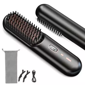 Беспроводная аккумуляторная горячая щетка для выпрямления волос с генерацией отрицательных ионов, щетка для выпрямления волос, портативный мини-утюг