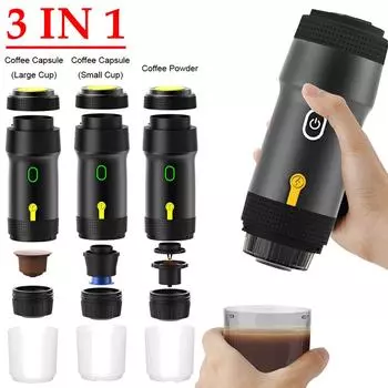 Беспроводная электрическая портативная кофемашина для приготовления эспрессо для автомобиля и дома, походная кофеварка 3-в-1, капсульная кофеварка для путешествий белый
