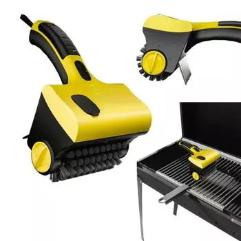 Беспроводная электрическая щетка для гриля с вращающейся головкой, питание 8 В, перезаряжаемый инструмент для чистки барбекю, щетина из нержавеющей стали, кабель Type-C, портативный гриль-бот жёлтый